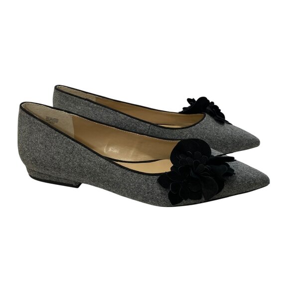 Ann Taylor Pointed Toe Velvet Flower Flats Women’s 9M Gray Preppy Party Office - Picture 1 of 9
